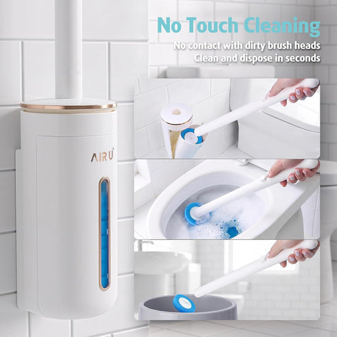 24 Count 1 1 1 (1 24) AIR U+ Disposable Toilet Brush, Toilet Bowl Cleaning System with Wand Refill, Clean Brush Starter