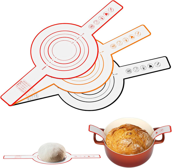 3 PCS Silicone Bread Slings for Dutch Oven, Non-Stick Baking Mats with Long Handles, Easy to Clean
