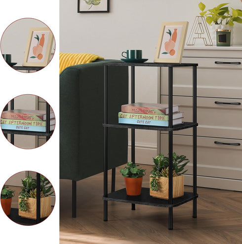 3 smusei Tier Small End Table Tall Telephone Table with Storage Shelves Black Sidetable for Small Spaces Tall Night