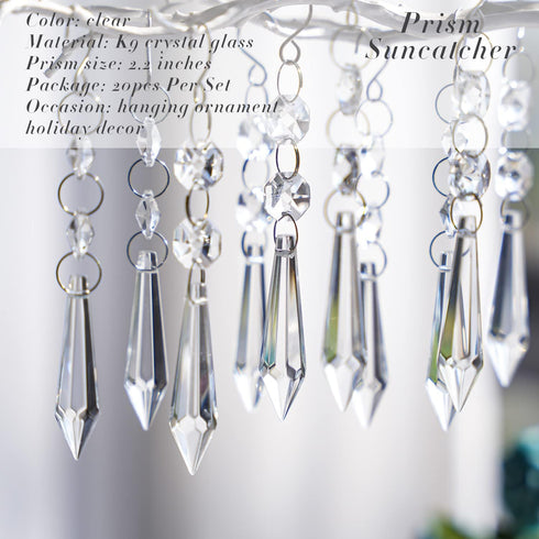 20pcs 55mm Chandelier Icicle Crystal Prism Suncatcher,Clear Chandelier Crystals Replacement,Crystals for Chandeliers