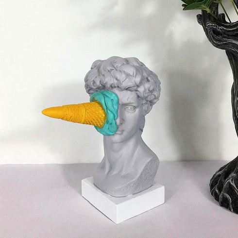 JTZXJJX 6.3 Inch Ice Cream David Head Resin Sculpture Statue for Living Room, Office, Bookshelf, Coffee Table
