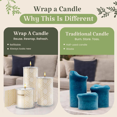 Set 3 Decorative Candle Holder of Home Decor, Reusable Interchangeable Pillar Candle System Decorative Wraps