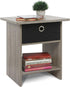 Furinno Dario End Table / Night Stand with Bin Drawer, 1-Pack, French Oak Grey/Black