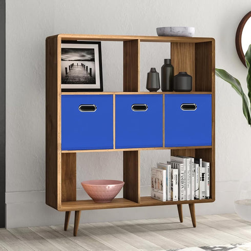 Black Foldable Storage Cubes Bins, Set of 6 Fabric Organizer Baskets with Dual Handles (Dark Blue)