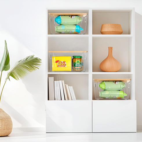 2 Set Counter Pantry Organizer and Storage, Stackable Trash Bag Dispenser Clear Acrylic Kitchen Pantry Baskets