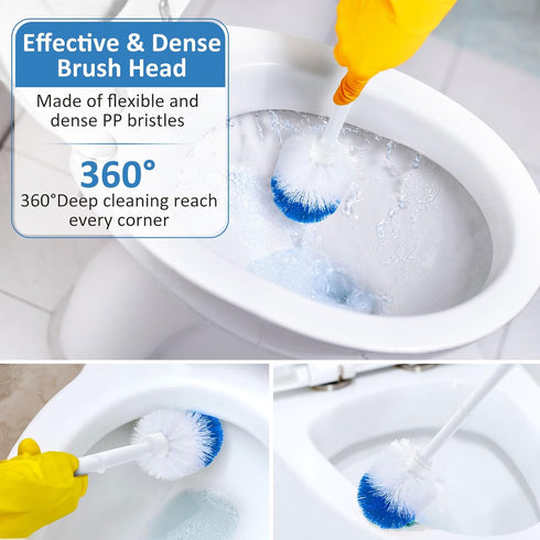 Tioncy 6 Pack Toilet Brush with Holder, Toilet Bowl Brush and Caddy Set for Bathroom Cleaning Supplies (Blue, White)