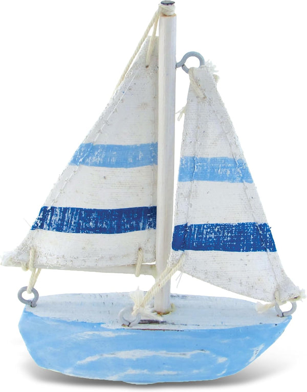 Puzzled COTA Global Light Blue Stripes Sailboat Extra Small Decor Handmade Wooden