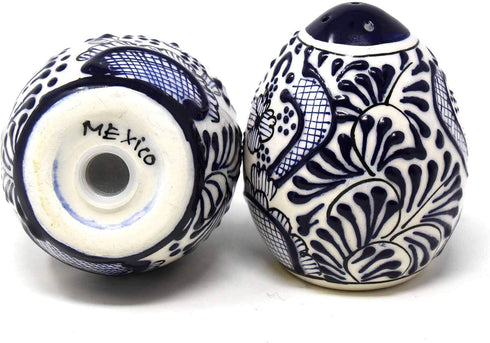 Encantada Handmade Hand-Painted Authentic Mexican Pottery, Salt and Pepper Shaker Set, Blue Flower (MC085F-K2)