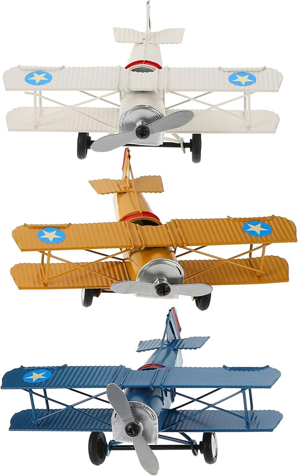 MAGICLULU Set of 3 Vintage Metal Airplane Decor, Handcrafted Iron Biplane Models,