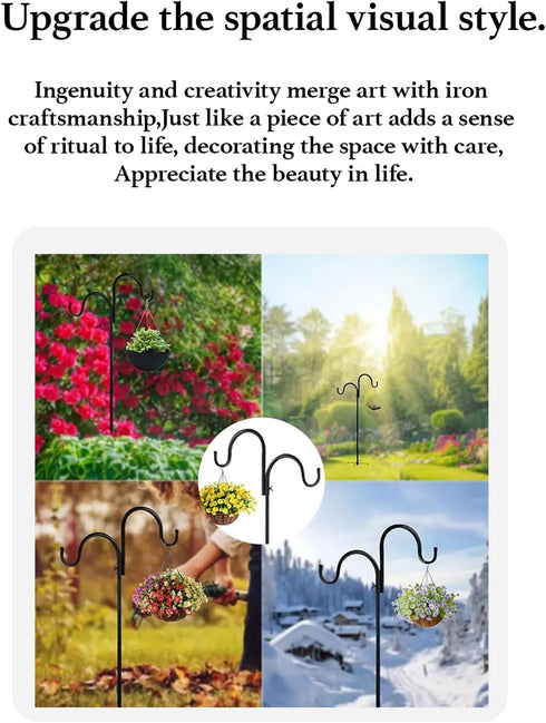 Vbvbip 65" Duty Wrought Iron Shepherd Hook for Outdoor Garden, Tall Double Hooks Stand for Bird Feeder & Hanging