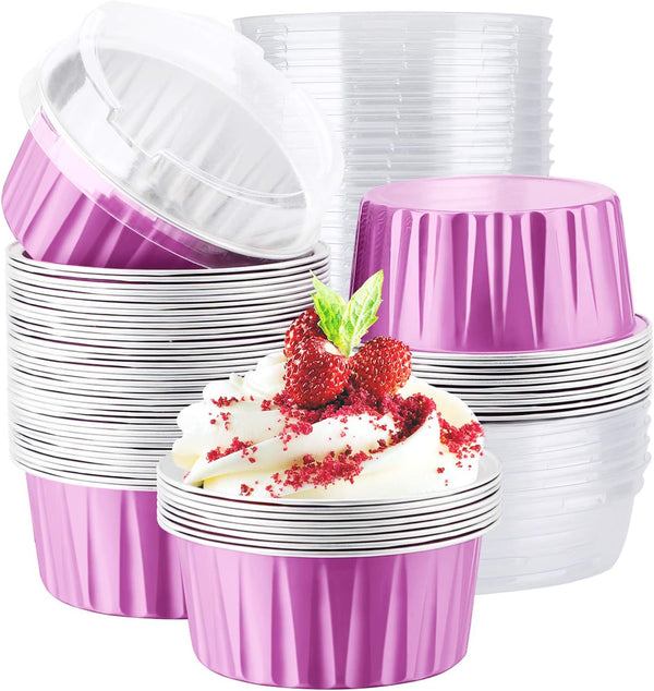 EUSOAR Cupcake Liners, 50pcs 5oz Disposable Ramekins, Aluminum Foil Muffin Liners Baking Cups Containers