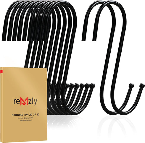 30 Pack Black S Hooks for Hanging, 3.5 Inch Heavy Duty Durable Metal Hooks for Hanging Jeans, Kitchen Utensils, Plants,