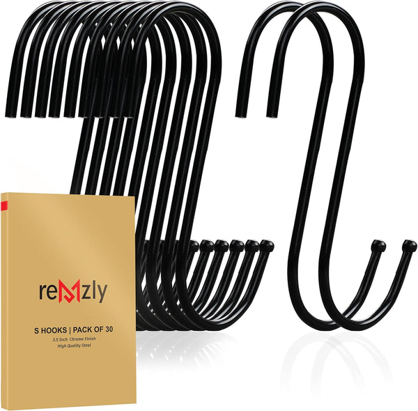 30 Pack Black S Hooks for Hanging, 3.5 Inch Heavy Duty Durable Metal Hooks for Hanging Jeans, Kitchen Utensils, Plants,