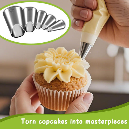 Suuker Rose Flower Piping Tips Set | Stainless Steel Chrysanthemum Nozzles for Decorating Cake Pastry Tool (5 Pieces)