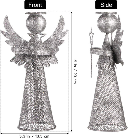 PRETYZOOM Christmas Silver Angel Tree Topper, Exquisite Glitter 3D Angel Figure Ornament for Party Home Xmas Tree