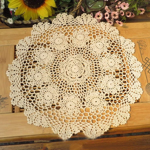 Damanni Beige Handmade Crochet Lace Tablecloth Doilies, Round, 16 Inch, 2PCS