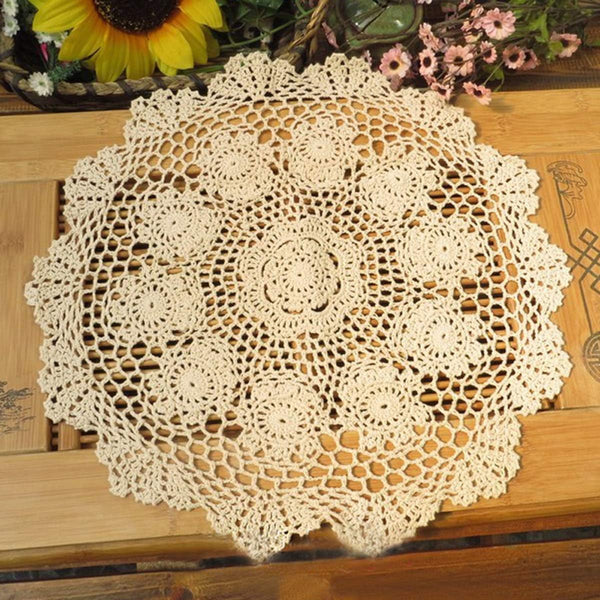 Damanni Beige Handmade Crochet Lace Tablecloth Doilies, Round, 16 Inch, 2PCS