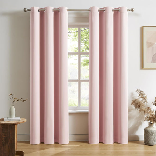 DUALIFE Solid Pink Curtains 84 Inches Long Baby Pink Blackout Curtain Panels/Drapes