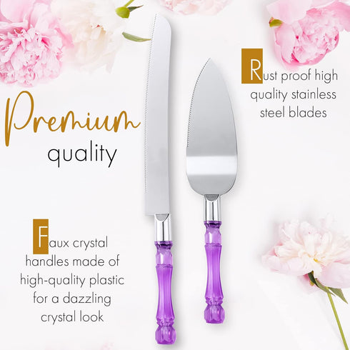 Cake Knife and Server Set, Acrylic Faux Crystal Handles for Wedding and Parties