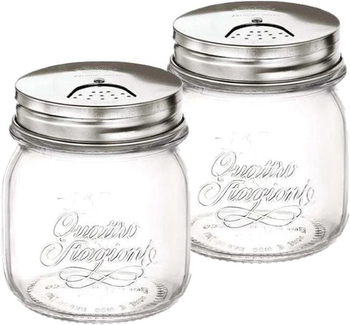 Bormioli Rocco Quattro Stagioni Set Of 2 Mason Jars, Salt and Spice Shaker with Adjustable Pour Holes, 11 Oz