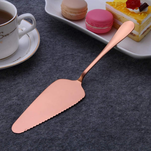 6-Piece Copper Serving Flatware Set, Stainless Steel Utensil Set, Includes Cake Server, Spoons, Fork, Knife