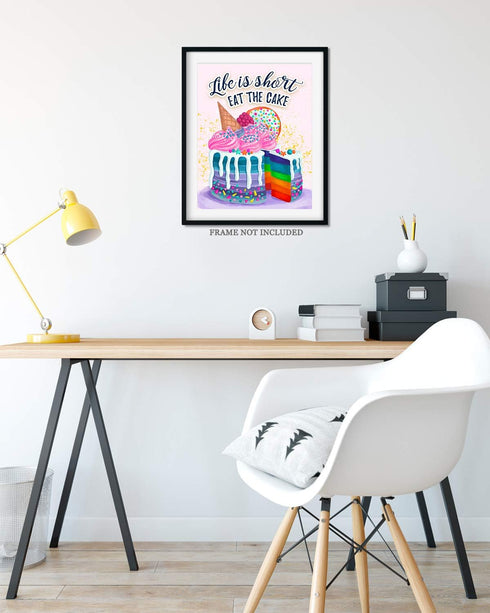 Kitchen Wall Decor, Pink Motivational Cake Dining Room Decor, Inspirational Positive Quotes Wall Art