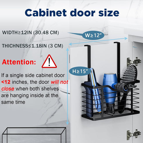 Carwiner Hair Dryer Holder, 2PC Adjustable Height Hair Tool Organizer, Wall Mounted/Cabinet Door Storage for Blow