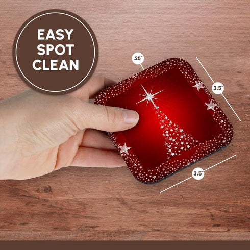 3dRose Silver Star Christmas Tree Soft Coasters, Set of 8 with Holiday Red Background (CST_164753_2)