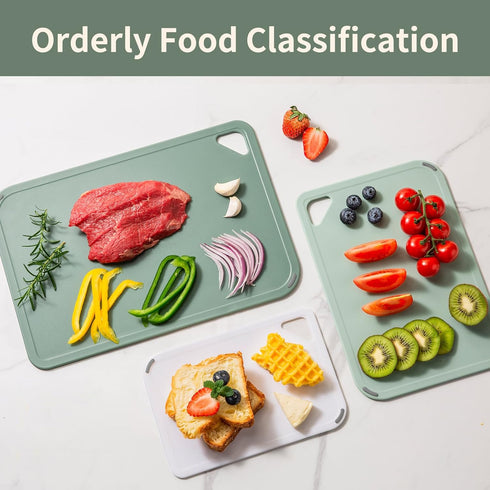 Plastic Cutting Board Set of 3, BPA Free, Large-Small Non-Slip Chopping Boards, Dishwasher Safe, Green