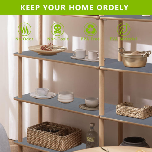 Drawer and Shelf Liner - Grey Non Adhesive Refrigerator Mats, Washable Plastic Pantry Liners for Kitchen