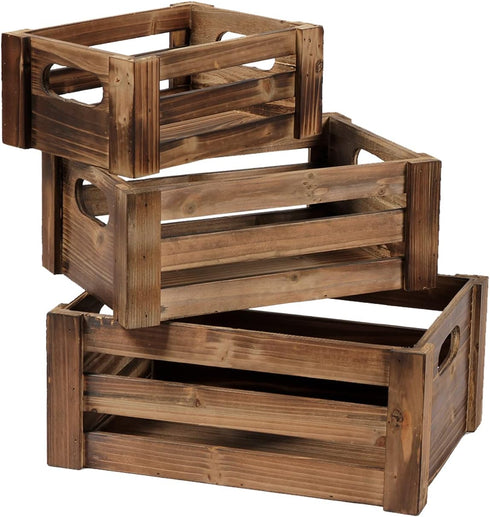 Farmhouse Wooden Crates Decorative Set of 3, Distressed Nesting Wood Crates for Storage and Home Decor