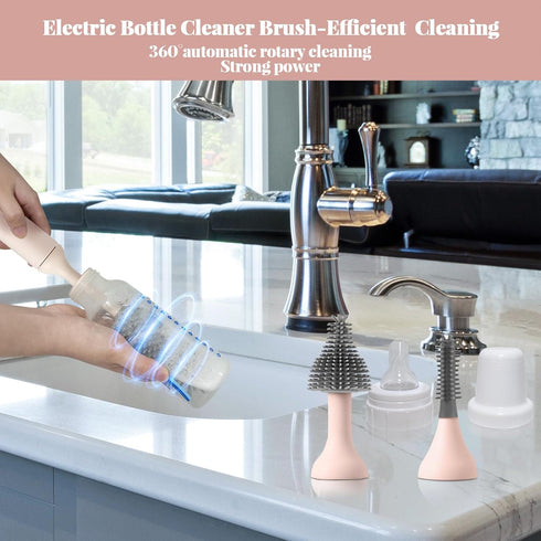 3 Electric Cleaning Brush with USB Rechargeable Electric Bottle Brush Cleaner and Replaceable Silicone Bottle Brushes