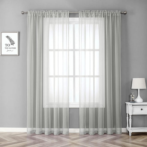 JUSPURBET 2 Pieces Light Gray Window Sheer Curtains, Luxury Solid Semi Sheer Curtain Panel for Living Room Bedroom