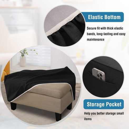 33"-34" H.VERSAILTEX Ottoman Cover Rectangle Fit Length Footrest Linen Look Ottoman Slipcovers Thick Covers Slipcover