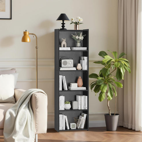 5-Tier ZENY Shelf Bookcase, Freestanding Wood Storage Display Open Bookshelf for Home Office (Black)
