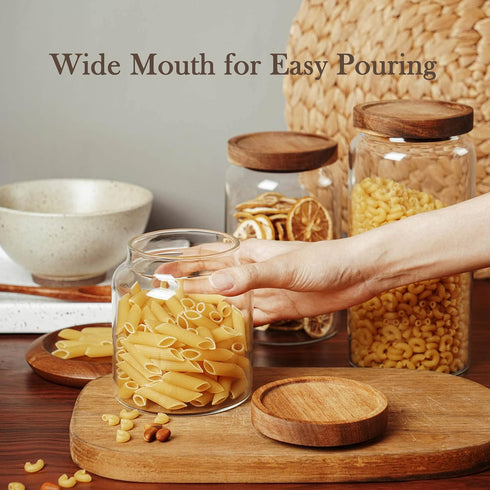 Labina Airtight Glass Storage Container with Wood Lids, 20 Oz Kitchen Canister for Pantry Organization, 2 Pack