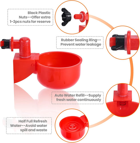 Yrangee 24 Pack, Chicken Water Cups, Chicken Waterer DIY Chicken Water Feeder for Poultry Gravity Filling Automatic
