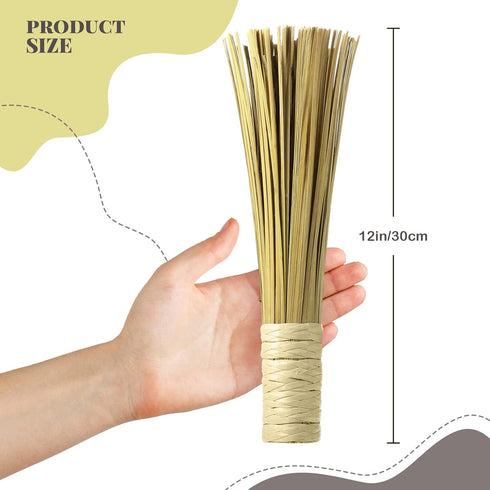 2 12 Inches Pcs Bamboo Wok Brush Bamboo Kitchen Cleaning Brush Pot Scraper Scrubber Dish Pan for Cooking Skillet Grill