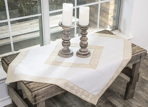 Linens, Art and Things Neutral Earth Tones Greek Key, Square Table Topper, 34Wx34L