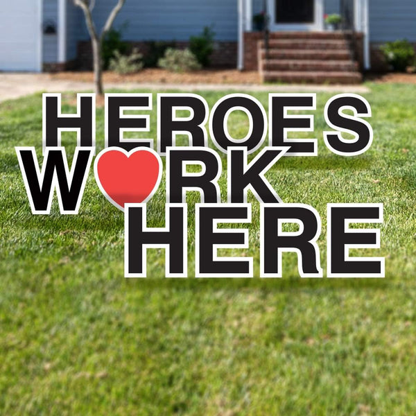 Vispronet Heroes Work Here Yard Sign 18in Tall Yard Letters with Stakes