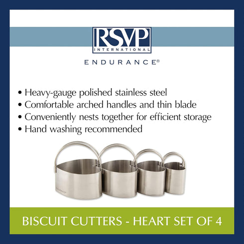 RSVP International Endurance Heart Shape Biscuit Cutters, Set of 4, Stainless Steel