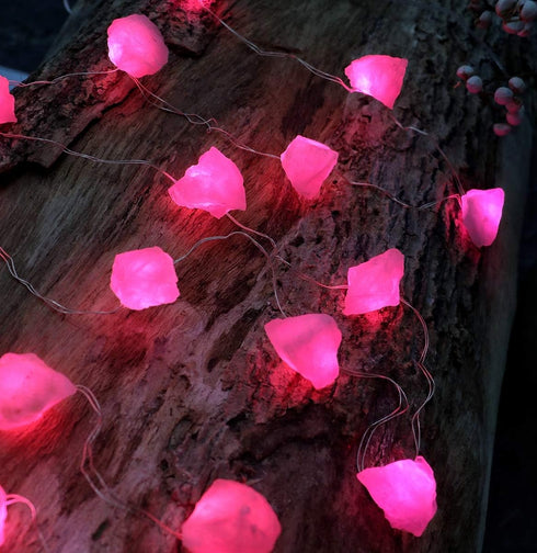 8.5ft 20 Genuine Rose Quartz Crystal Decorative String Lights Raw Stone Color Changing LEDs USB Plug in Battery