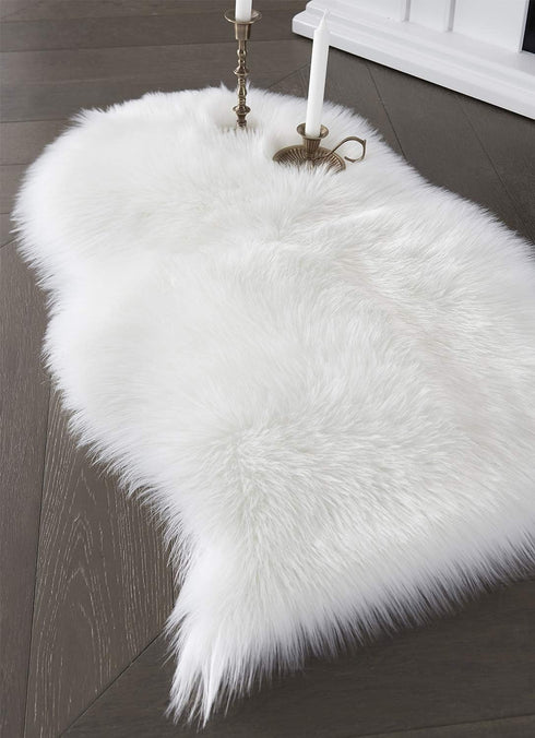 2x3 SERISSA Faux Sheepskin Fur Area Rug White Fur Chair Cover Seat Pad Small Fuzzy Rug for Bedroom Floor Sofa Living