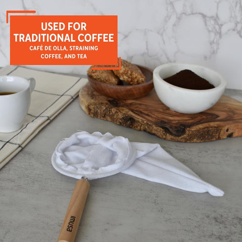 Imusa USA J100-4-50 Coffee Cloth Strainer, White, 1 Count with Wood Handle