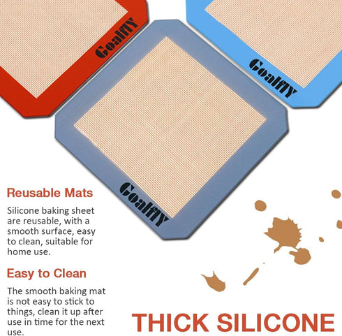 8 Inch Square Silicone Baking Mat, Set of 3 for 8 Inch Cake Pan, Silicone Mat for Baking Sheet (Red, Blue, Grey)
