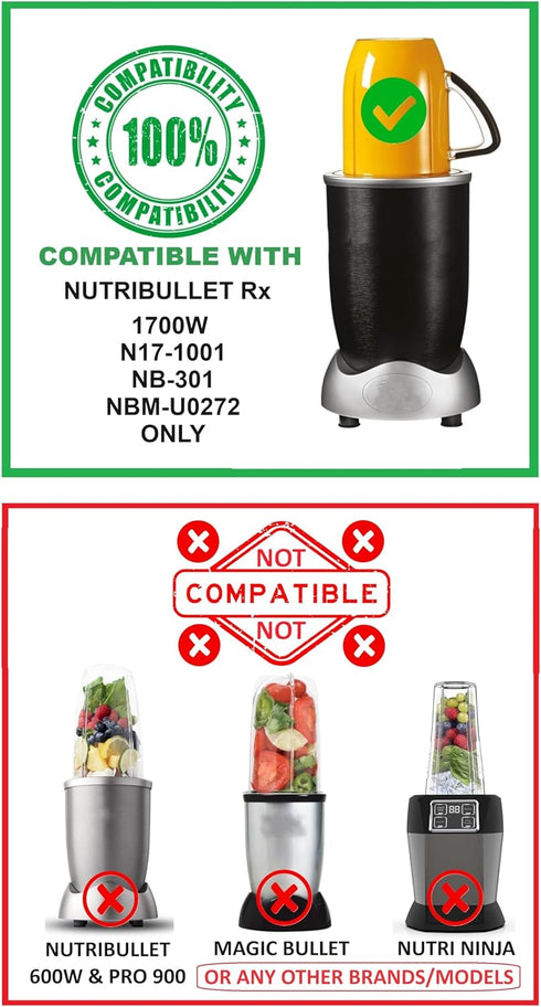 Blendin Replacement Gasket for Nutribullet RX 1700W NB-301, N17-1001 Blenders Blade and Stay Fresh Lids (2 Pack)