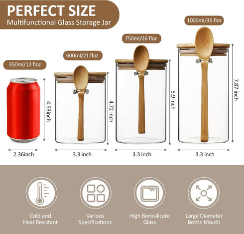 15 oz/450 ml Glass Storage Canister with Airtight Lid - Cute Decorative Container Jar with Wooden Spoon for Coffee,