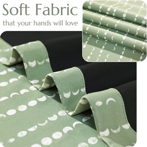 jinchan 95% 84 inch Set 2 Blackout Bohemian Moon Phase Print Bedroom Curtains Long sage Green Pole Pocket Rear tab