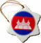 3dRose Cambodian Flag Ornament, Red Blue with White Angkor Wat Hindu Buddhist Temple, Porcelain, 3-Inch