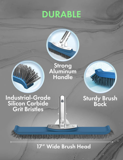 KEMANO Heavy Duty Pool Brush Head: Industrial-Grade Grit Non-Metal Stiff Bristles & Reinforced Aluminum Frame